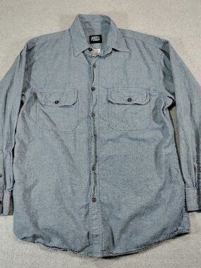 KEY Work Shirt Mens Large Blue Chambray 100% Cotton Long Sleeve Button Down